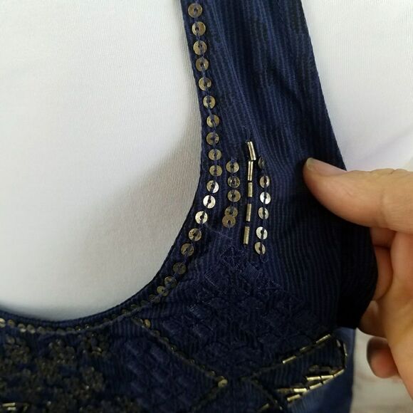 3/$25 Ecote blue tank sequins bronze detail medium - Picture 6 of 7